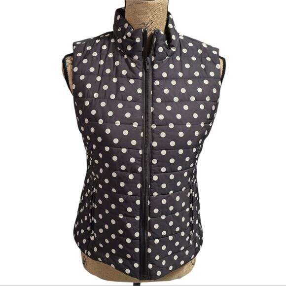 LOFT Moss Green and White Polka Dot Quilted Vest WOMEN'S Size XS - Picture 1 of 7